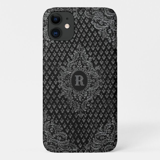 Capa Para iPhone 11 Prata Ornamental sem o seu Monograma (Verso)