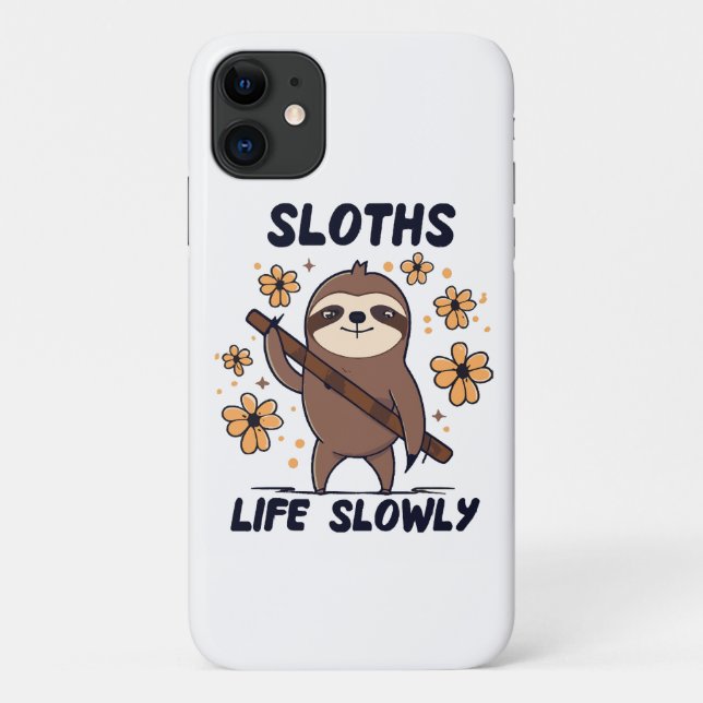 Capa Para iPhone 11 Preguiças Levando a Vida Lentamente (Verso)