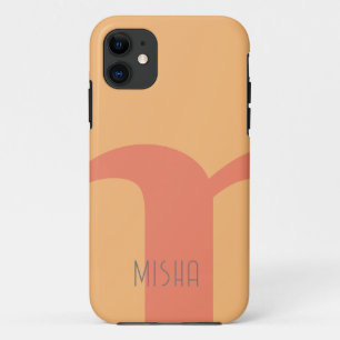 Capa Para iPhone 11 presente de monograma cor-de-rosa de pêssego da mo