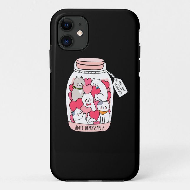 Capa Para iPhone 11 Presente engraçado de antidepressivo para gato par (Verso)