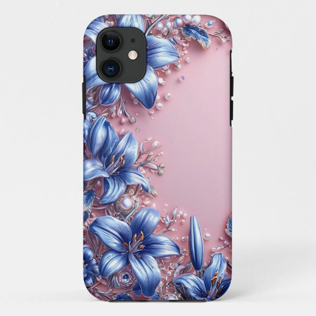 Capa Para iPhone 11 💙 Presente Floral Lírio Azul Para Amantes da Natu (Verso)