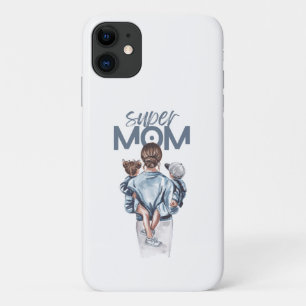 Capa Para iPhone 11 Presente Personalizado Super Mãe com Filho e Filha