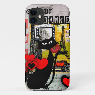 Capa Para iPhone 11 Presentes dos amantes do gato da torre Eiffel de