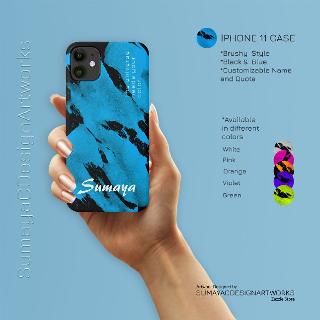 Capa Para iPhone 11 Preto Brushy e iPhone Azul 11 Caso | Personalizáve (Brushy Black & Blue iPhone 11 Case | Customizable)