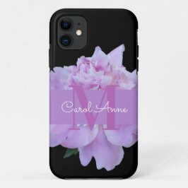 Capa Para iPhone 11 preto clássico com flor rosa monograma