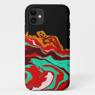Capa Para iPhone 11 Preto, Dourado, Borgonha, Arte Marble