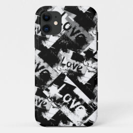 Capa Para iPhone 11 Preto e branco com padrão de amor de manchas