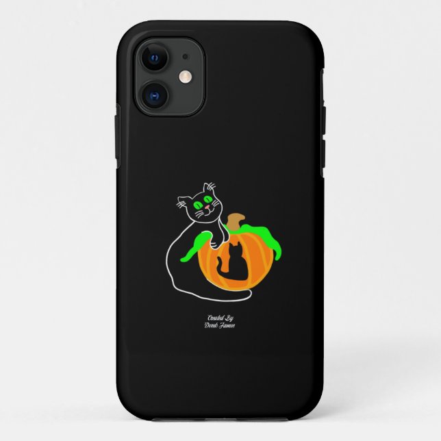 Capa Para iPhone 11 Preto Gato Pumpkin Apple iPhone 11 Case (Verso)