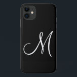 Capa Para iPhone 11 Preto inicial do script chic<br><div class="desc">Um simples guião branco-quic inicial na capa de telefone preta. Estilo moderno e minimalista.</div>