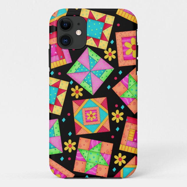 Capa Para iPhone 11 Preto Patchwork Quilt Art iPhone 5 Case (Verso)
