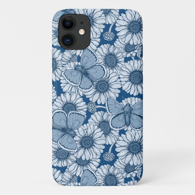 Capa Para iPhone 11 Primavera azul, flores silvestres, margaridas (Verso)