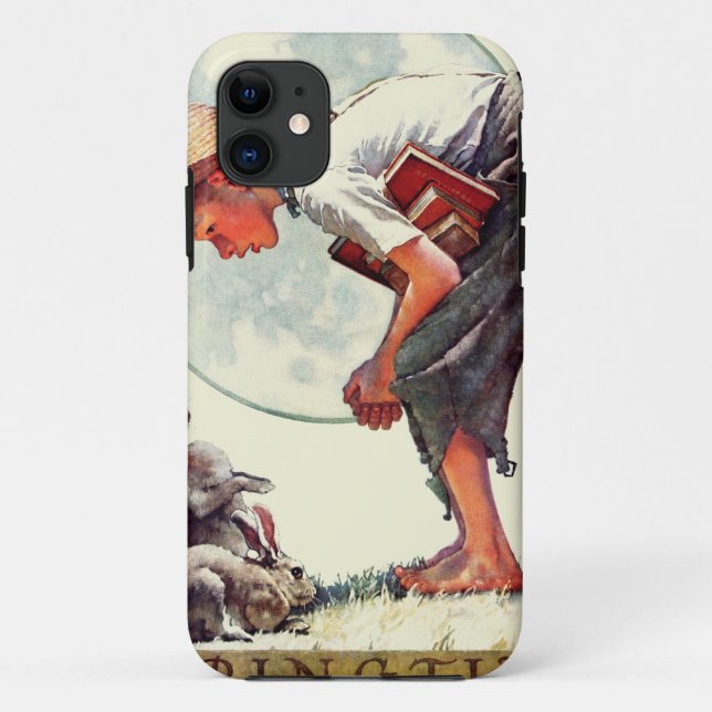 Capa Para iPhone 11 Primavera, menino 1935 com coelho (Verso)