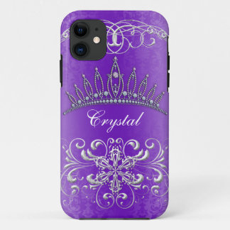 Capa Para iPhone 11 Princesa roxa Tiara Personalized Caso do damasco