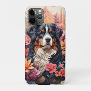 Capa Para iPhone 11 Pro 3D Fantasia Floral Bernese Mountain Dog Birds Ver