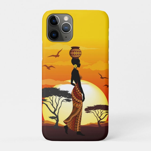 Capa Para iPhone 11 Pro A linda mulher africana Silhouette sobre os sóis a (Verso)