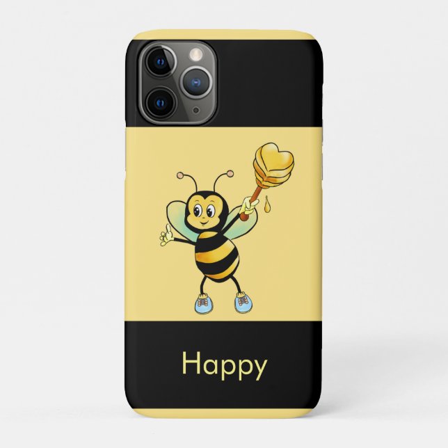 Capa Para iPhone 11 Pro Abeja melífera sobre bege preto e dourado (Verso)