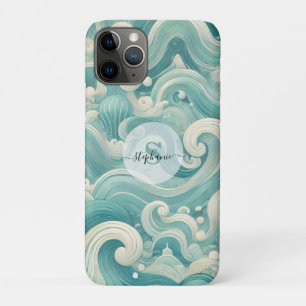 Capa Para iPhone 11 Pro Abstrato Aqua Blue & White Wave - Arte Fluida Mode
