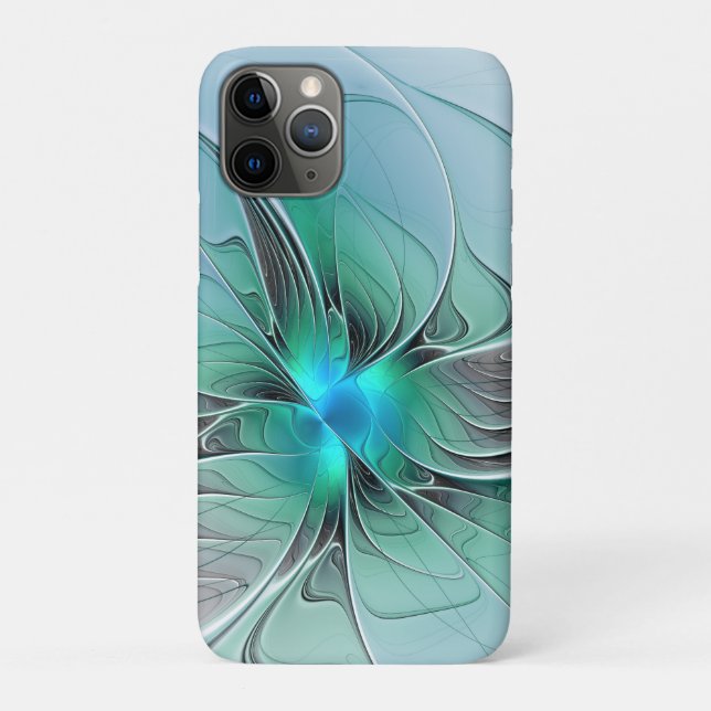 Capa Para iPhone 11 Pro Abstrato com Arte Fractal Azul, Moderna (Verso)