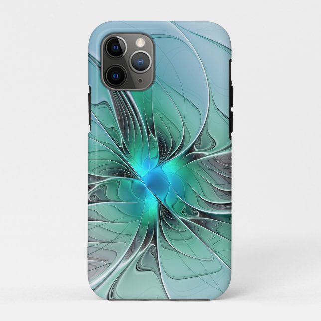 Capa Para iPhone 11 Pro Abstrato com Arte Fractal Azul, Moderna (Verso)