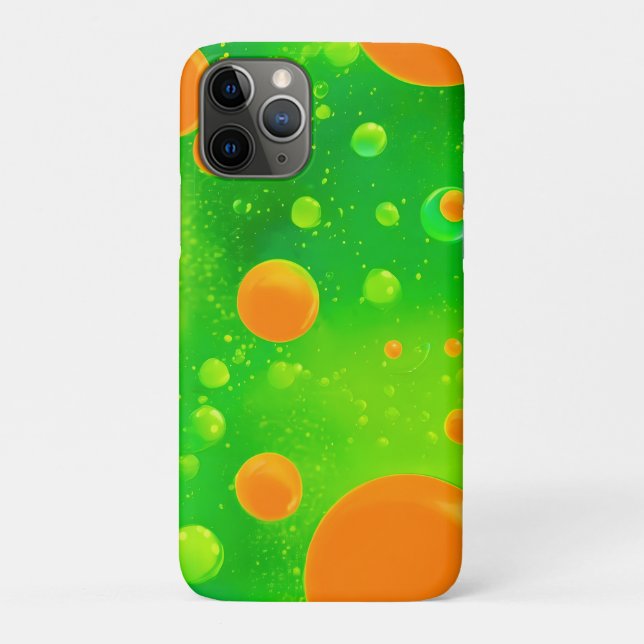 Capa Para iPhone 11 Pro Abstrato de Arte Laranja e Bolha Verde (Verso)