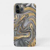 Abstrato De Óleo Marmoreado Preto, Branco E Dourad