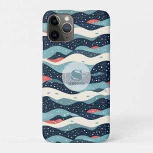 Capa Para iPhone 11 Pro Abstrato Wavy Lines com pontos de floco de neve