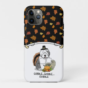 Capa Para iPhone 11 Pro Ação de Graças - Velha Cãozinha Inglesa (Cinza 1)