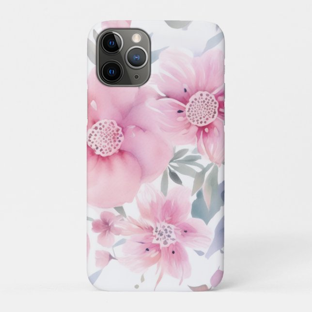 Capa Para iPhone 11 Pro Água-forte Floral Rosa  (Verso)