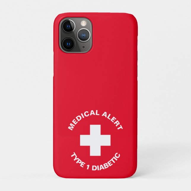 Capa Para iPhone 11 Pro Alerta Médico Personalizado Vermelho Diabético (Verso)