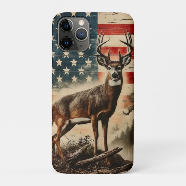 Capa Para iPhone 11 Pro American Flag Deer Golf  Patriotic Buck Wildlife D (Verso)