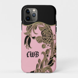 Capa Para iPhone 11 Pro Anarose Elegante Monograma Rosa Legal Chic