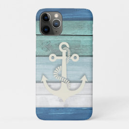 Capa Para iPhone 11 Pro Âncora de madeira azul náutico Turquesa Branco