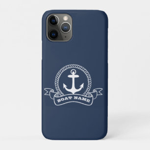 Capa Para iPhone 11 Pro Âncora Náutica Nome do Barco Azul Marinho