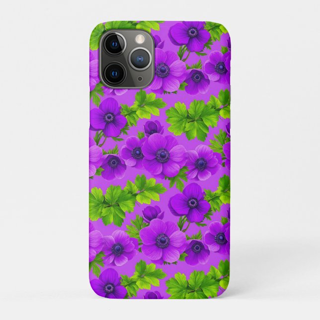 Capa Para iPhone 11 Pro Anêmona Roxa Real em Flor✨Elegância Floral Vibrant (Verso)