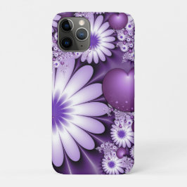 Capa Para iPhone 11 Pro Apaixonando Flores de Abstrato e Corações Fractais