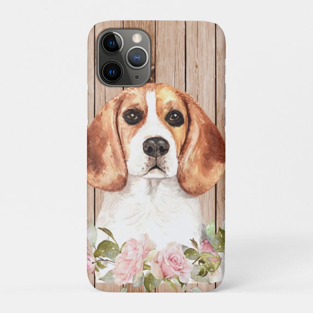 Capa Para iPhone 11 Pro Aquarela Beagle & Flores  (Verso)