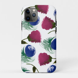 Capa Para iPhone 11 Pro Aquarela Floral Azul Borgonha Cintura Verde