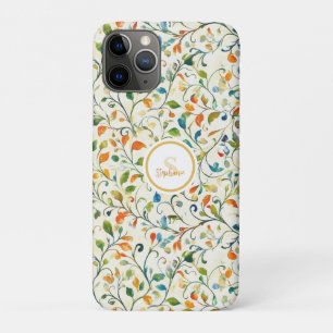 Capa Para iPhone 11 Pro Aquarela Jardim Europeu Verde Laranja