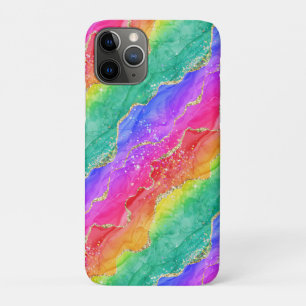 Capa Para iPhone 11 Pro Arco-íris Brilhante & Ágata Brilhante Falsa Dourad