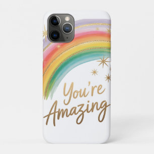 Capa Para iPhone 11 Pro Arco-íris com Brilho Dourado e Texto "Você é Incrí