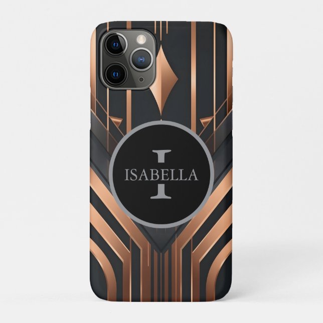 Capa Para iPhone 11 Pro Art Deco Monogram Circle Name Design (Verso)