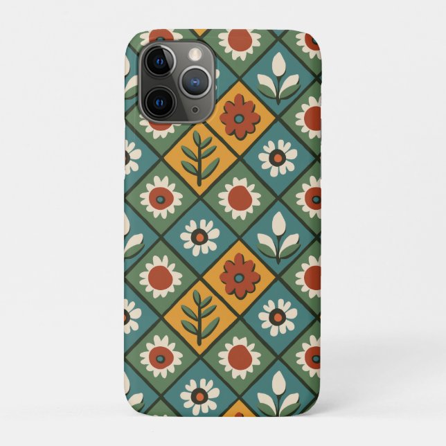 Capa Para iPhone 11 Pro Arte Azulejo Floral Africana (Verso)