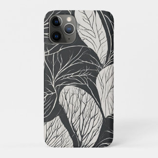 Capa Para iPhone 11 Pro Arte Botânica de Folhas em Preto e Branco