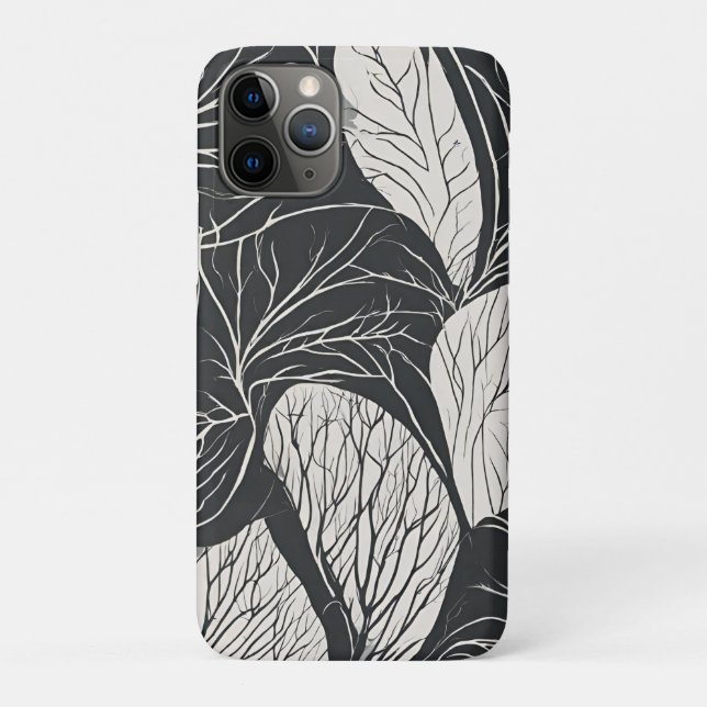 Capa Para iPhone 11 Pro Arte Botânica de Folhas em Preto e Branco (Verso)