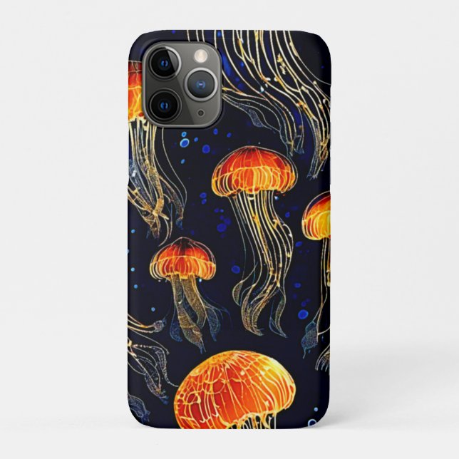 Capa Para iPhone 11 Pro Arte de águas-vivas oceânicas brilhante (Verso)