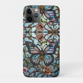 Capa Para iPhone 11 Pro Arte de borboleta azul em vidro manchado vintage