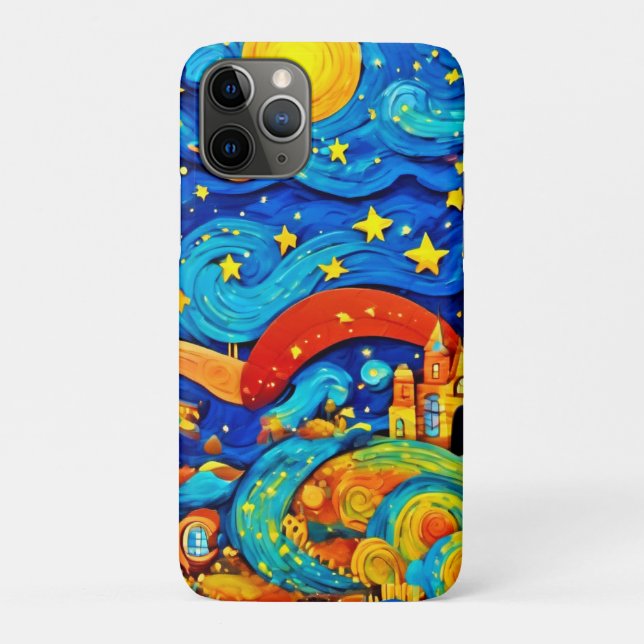 Capa Para iPhone 11 Pro Arte de Estrela Noturna de Desenho Animado (Verso)