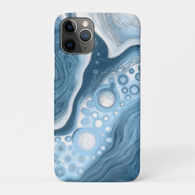 Capa Para iPhone 11 Pro Arte de Fluido Azul e Branco (Verso)