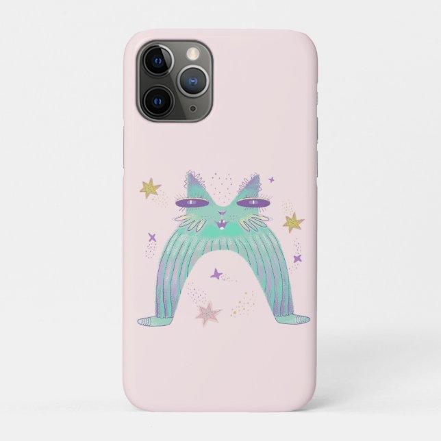 Capa Para iPhone 11 Pro arte de gato arco-íris (Verso)