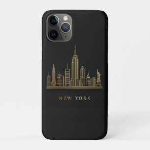 Capa Para iPhone 11 Pro Arte de Linha Dourada do Skyline Nova Iorque